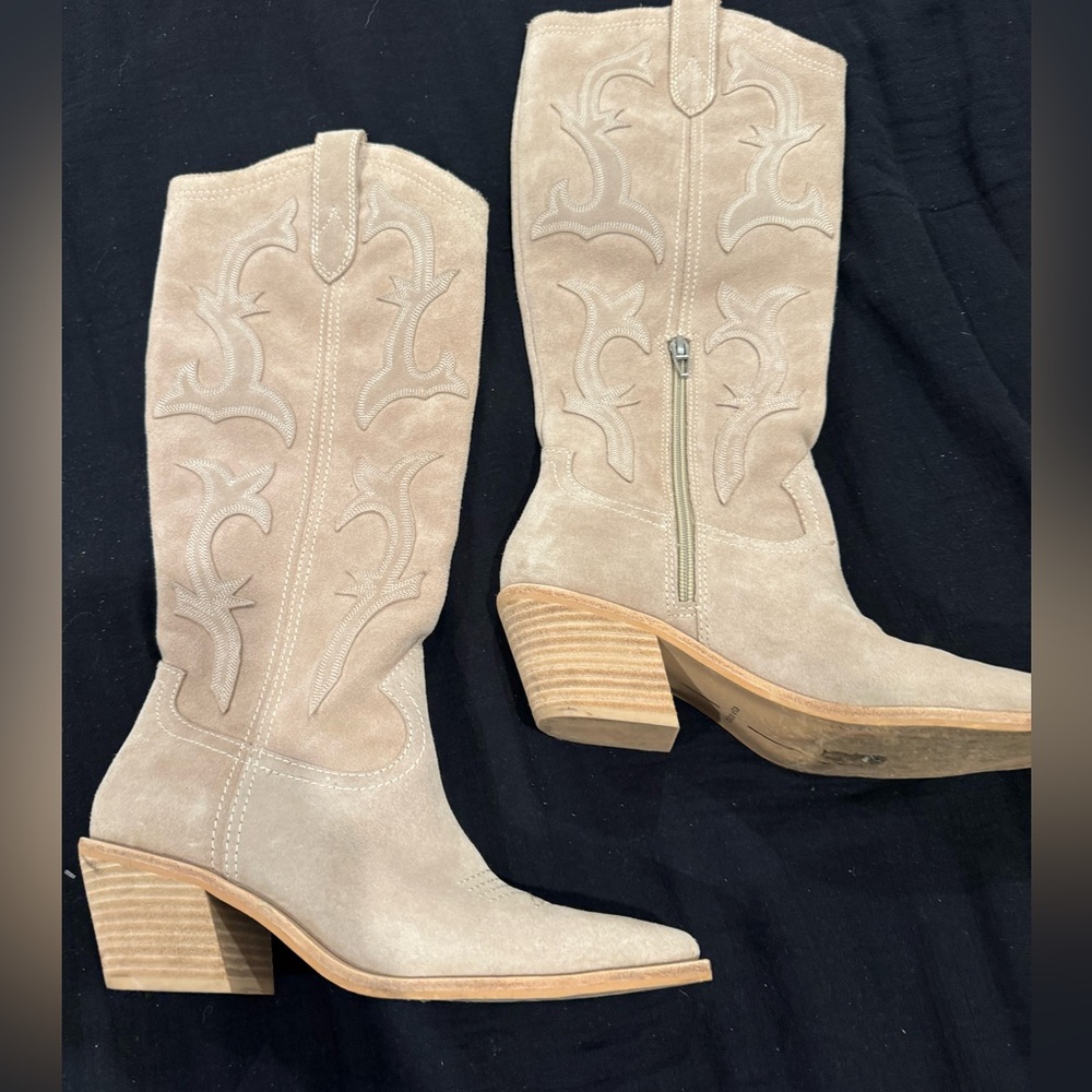 Dolce Vita Beige Embroidered Heeled Boots-see pic 4 details,angles&measurements - Picture 2 of 15